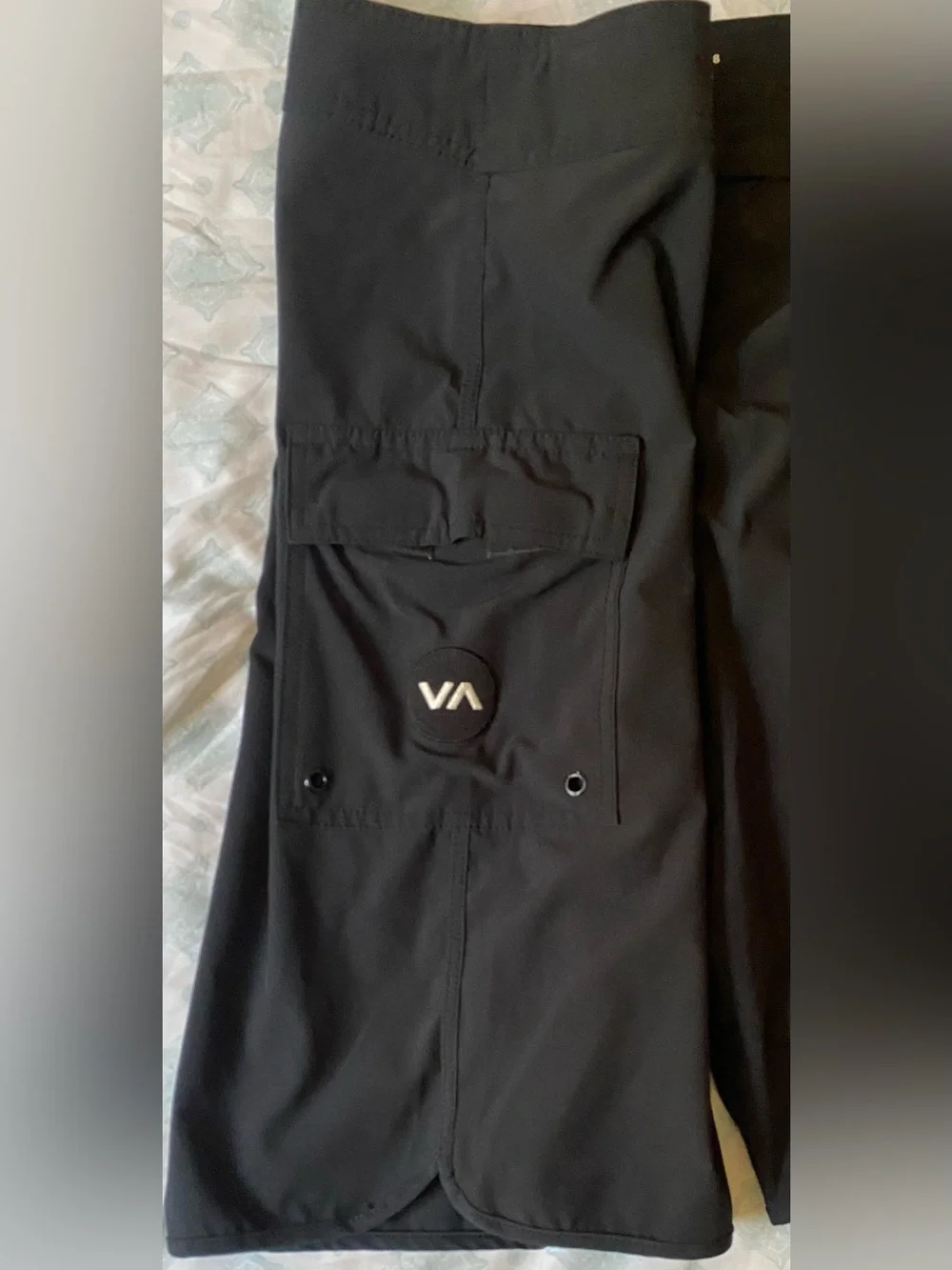 RVCA Industry Mens Board Shorts Black Size 38 Side Cargo Pocket Swim Trunks